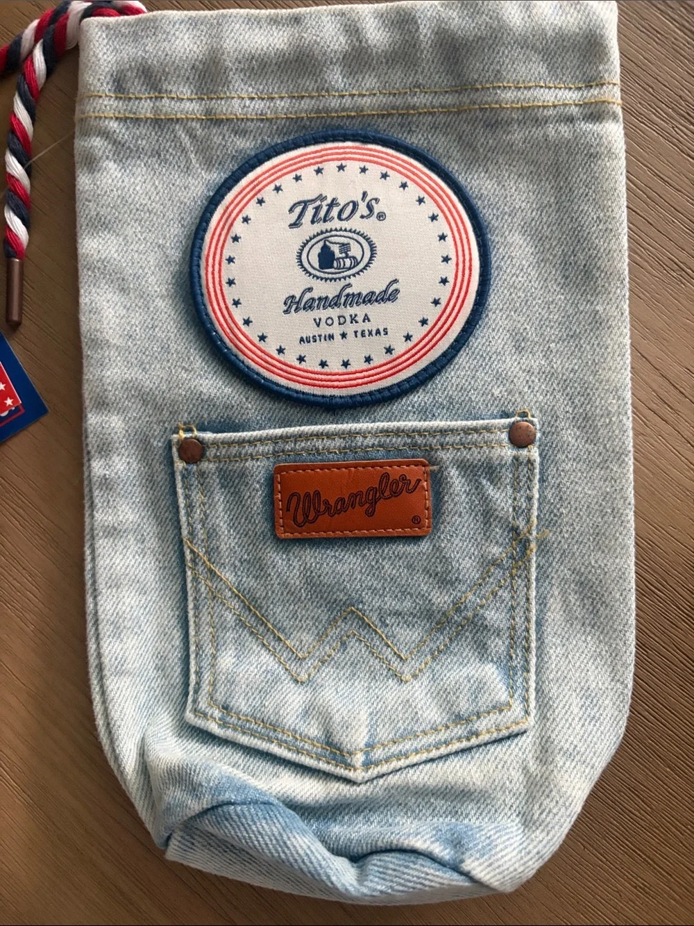 NWT 2 Wrangler Light Blue Denim Tito’s Vodka Bottle Bags